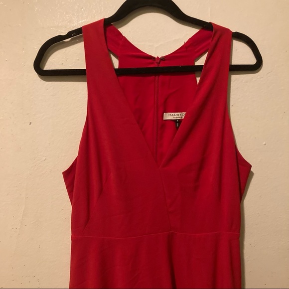 Halston Heritage Red V-Neck Midi Dress 8 - Picture 5 of 7